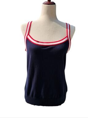 Chaps Navy Tank with Red and White Striped Trim Sweater Tank Top Medium
